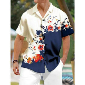 SHEIN Men's Large Hawaiian Shirt Tropical Button Front Short Sleeve Top NIB